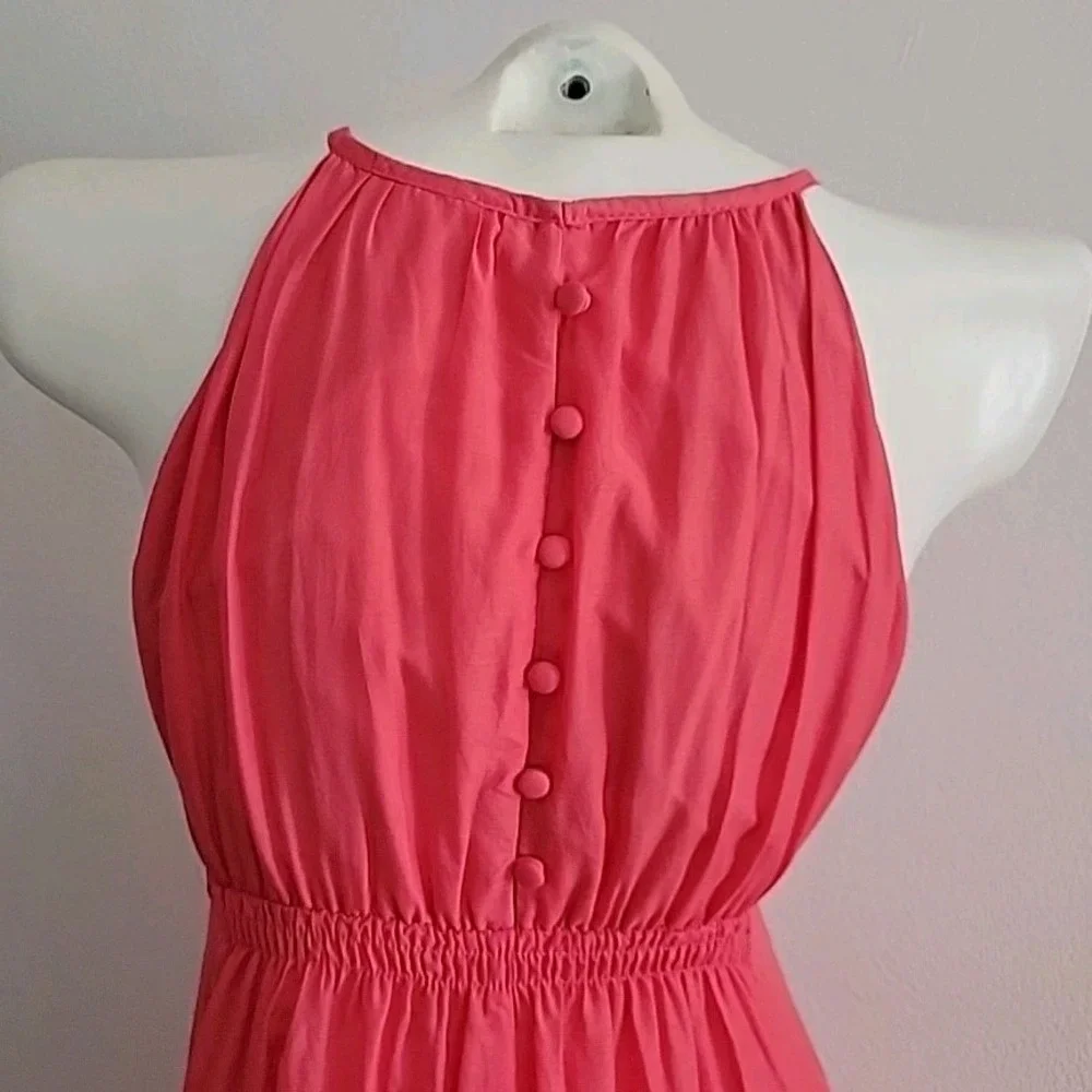 Esley Silk Blend Dress Coral High Neck Chic Cocktail Fairy Feminine Mod Romantic